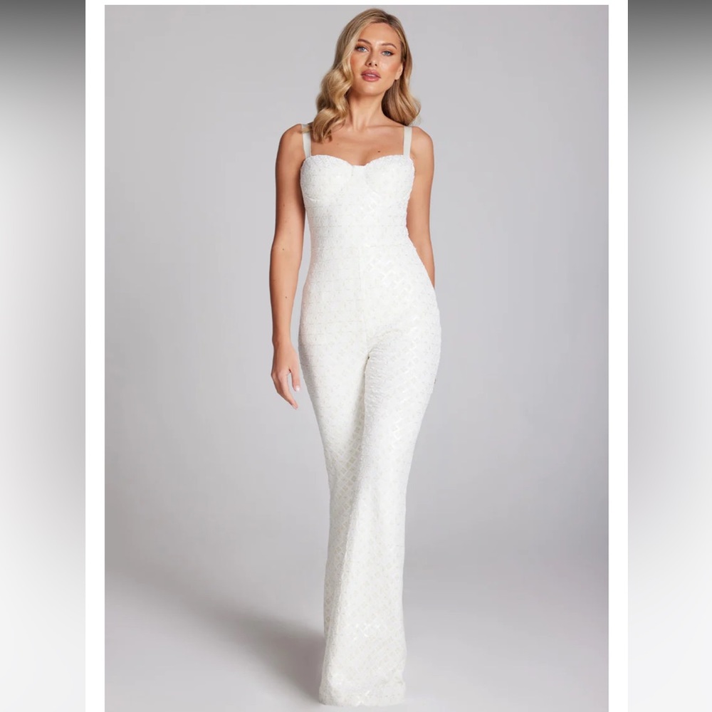 Nadine Merabi White Hailey Sequin Jumpsuit